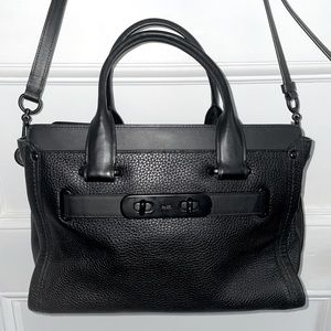 Black leather coach swagger purse